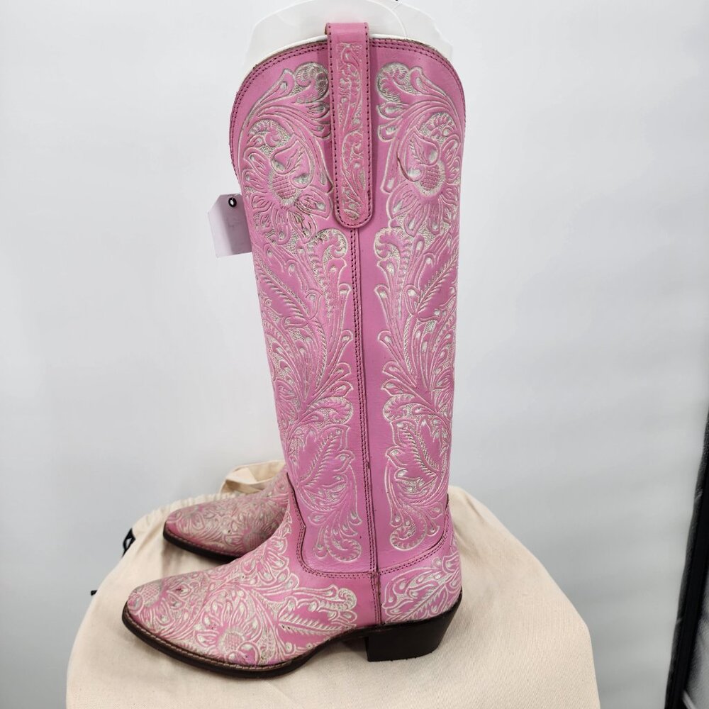 MYRA BAG Valentina Trail Hand Tooled Tall Pink Cowboy Boots 6-11NWT - Picture 12 of 16